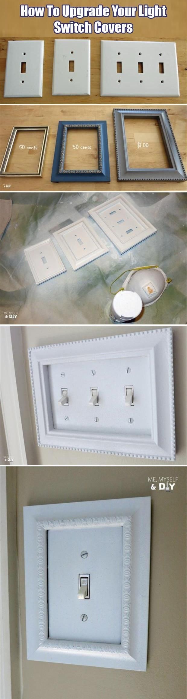 Inexpensive craft store frames fit perfectly around your light switch covers.