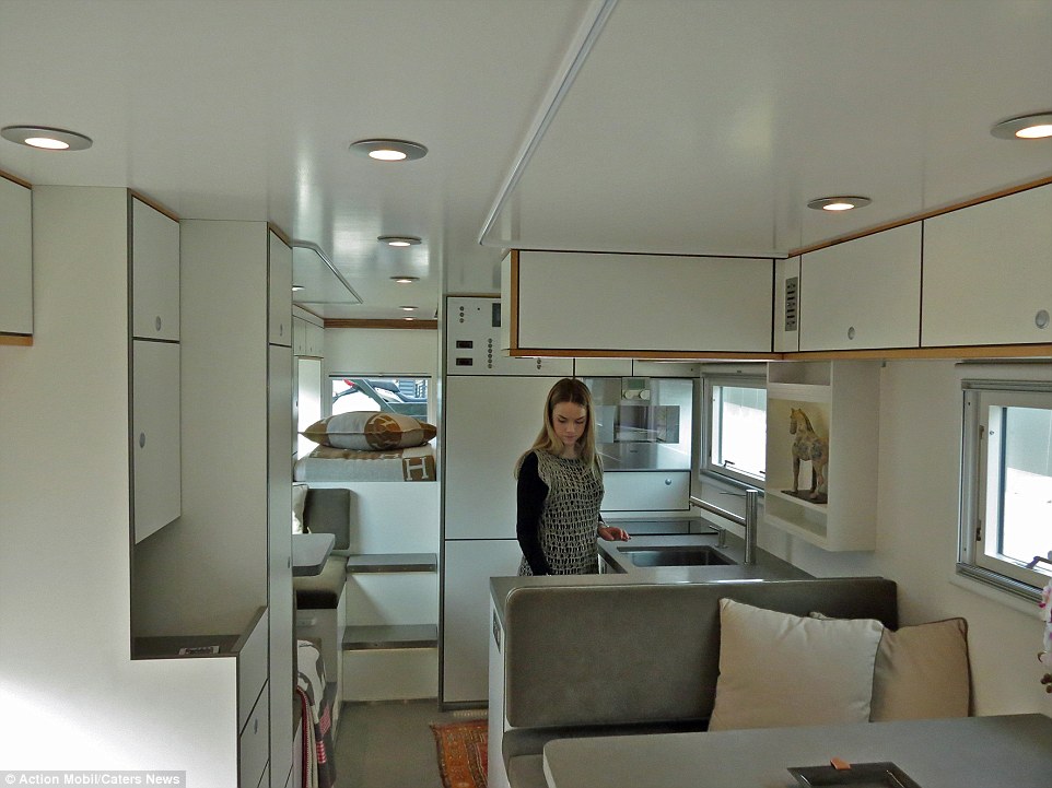 Spacious: The Action Mobil Global XRS 7200 - described as a 'motorhome for global cruises' - is also built for comfort and comes with 23 sq ft of living space