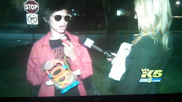 This kid, being interviewed on the news with his own damn mic without any cares in the world.