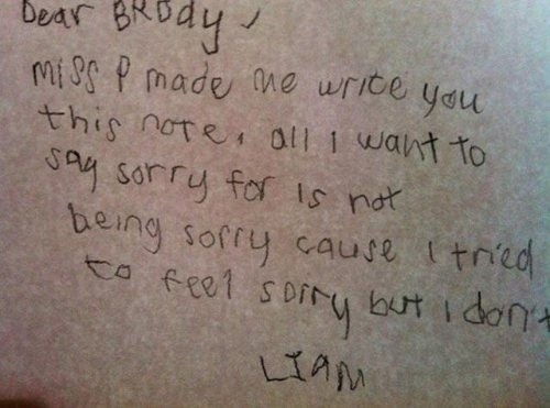 This kid, who doesn't give a shit what an apology should be.