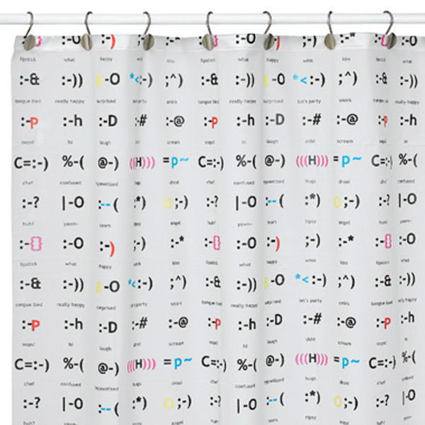 A text talk shower curtain, so you can brush up on your emoticons while deep conditioning.