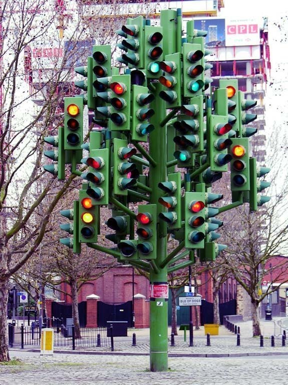 Lots of traffic lights in London, England.