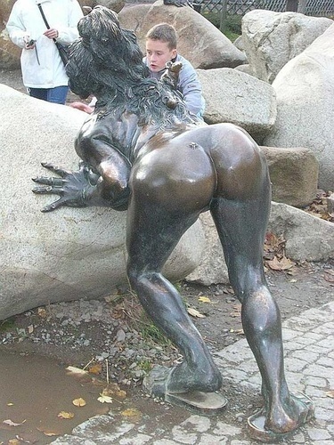 A naked statue in Melbourne, Australia.