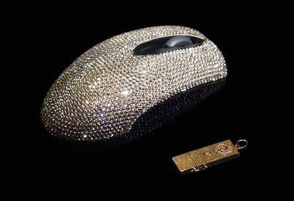 Crystal covered computer mouse 

The running price for this luxurious mouse which is decorated with white Austrian strass and Swarowski crystals is $34,000.