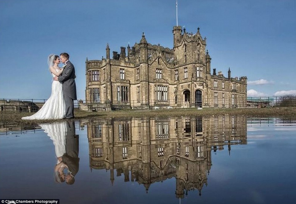 What the happy couple get: The West Yorkshire-based snapper explains that puddles are ideal for the reflection and getting down and dirty allows him to create the long reflection