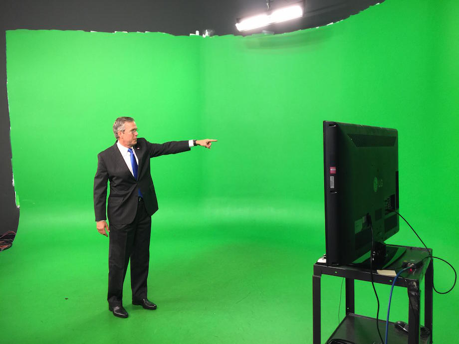 Presidential hopeful Jeb Bush was assisting an local weatherman in Iowa last week, which naturally requires a green screen. His campaign tweeted a couple of high quality behind the scenes images. They probably knew what they were doing but we really don't mind. Check out the handiwork the internet has mustered.