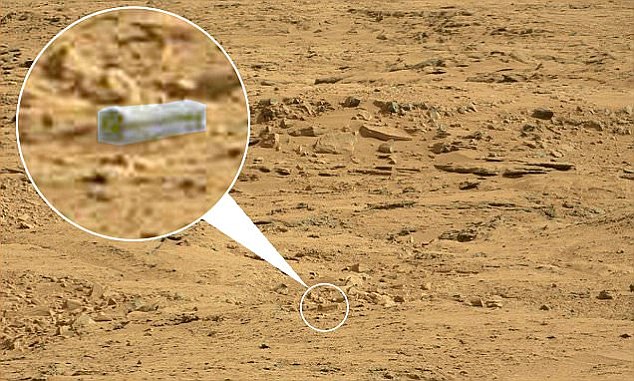From a ghostly woman to a military bunker, alien hunters have seen all manner of things on Mars. Shown here is a so-called 'coffin' was found by Will Farrar from WhatsUpintheSky37 as he trawled through a library of pictures sent back by the Mars rover Curiosity. The image pictured inset has been edited