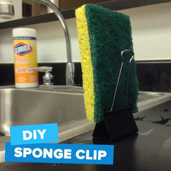 Use a binder clip as a sponge stand.