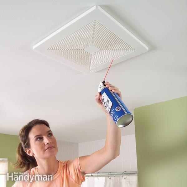 Using canned air to blow dust and debris out of exhaust fans.