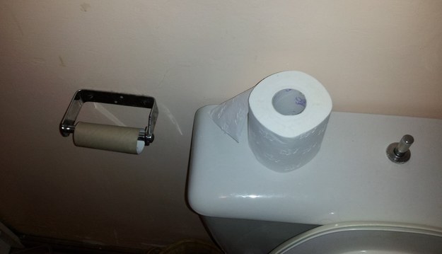 When people don't take the 34 seconds to take the old empty toilet roll off the toilet roll holder, and put a new one on.