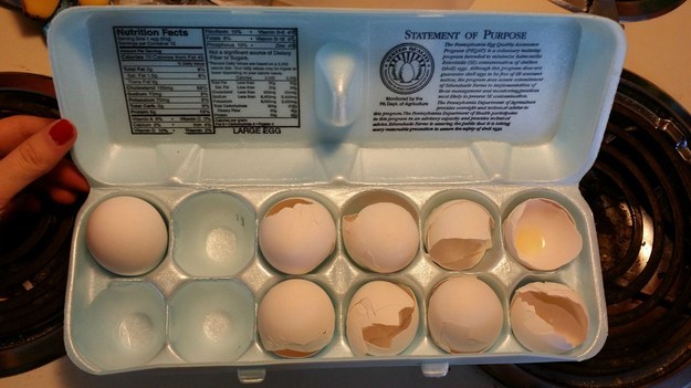 When people think that the place for egg shells is back in the egg box, with all the nice unopened eggs.