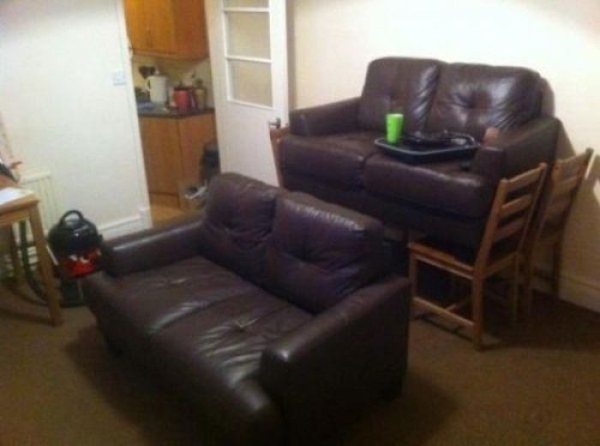 Want that cinema experience at home? Just shove a couch on top of four dining chairs.