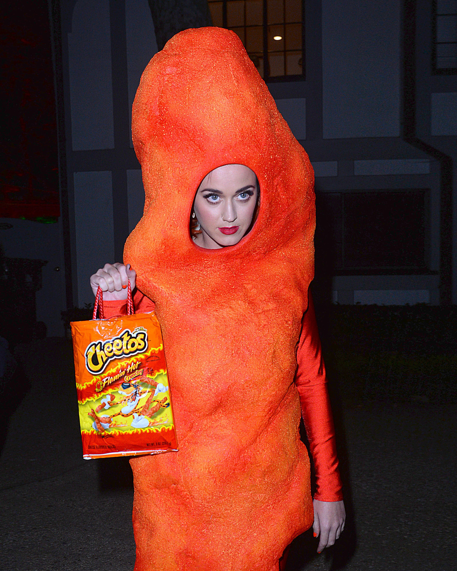 Katy Perry as a giant, flamin hot Cheeto