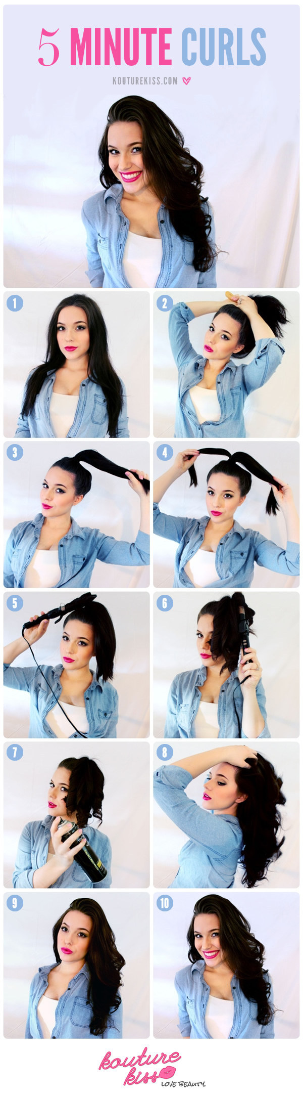 Save time curling your hair by putting it up in a ponytail first.