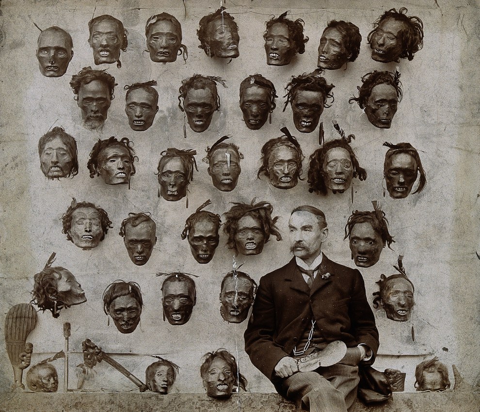 Horatio Gordon Robley and his collection of severed heads, 1895.