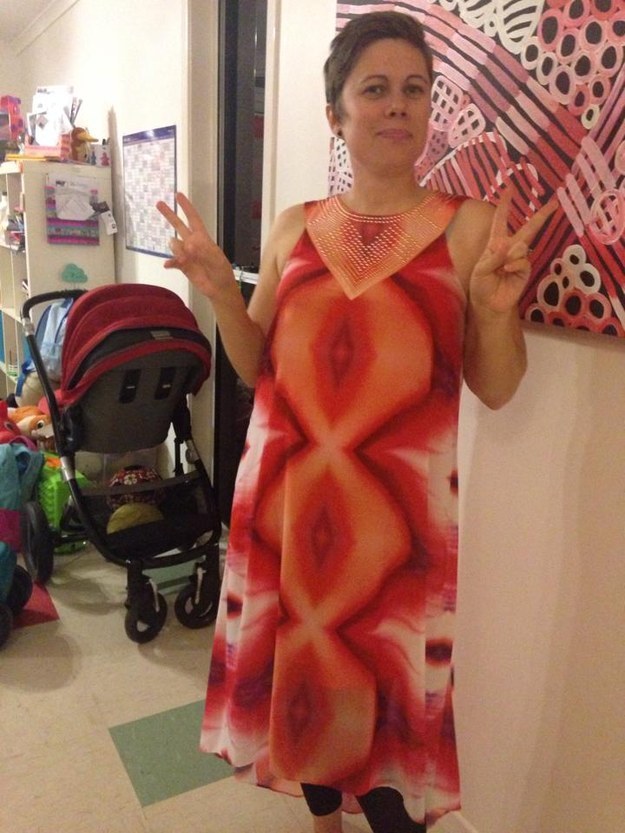 Mother-of-three Sam Jockel was showing off a new dress to her husband when she realised the pattern actually looked like multiple vaginas.