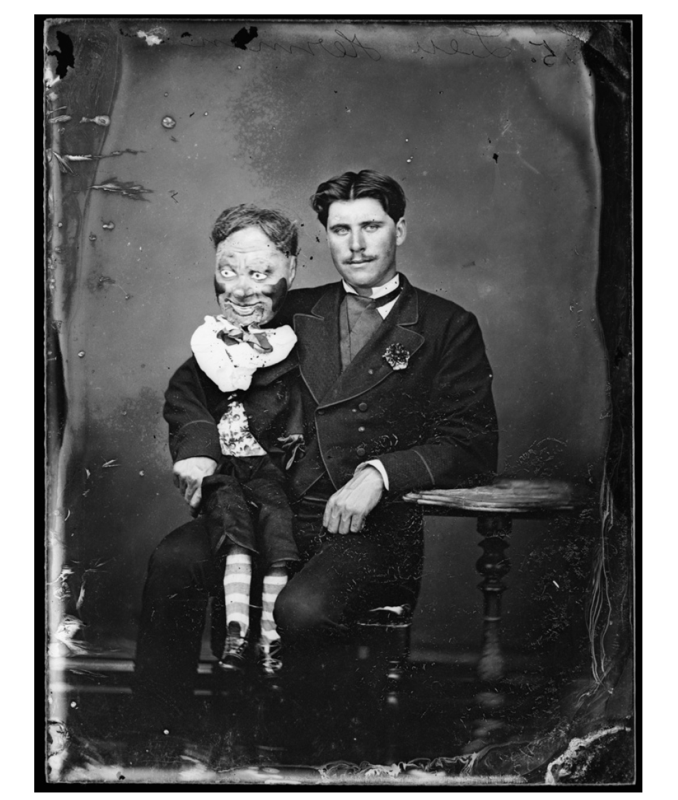 Lieutenant Herman with his ventriloquist dummy, circa 1870.