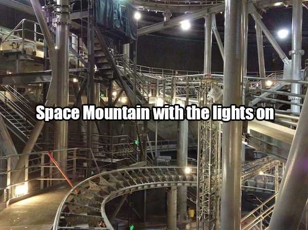 What Space Mountain looks like when all the lights are on.