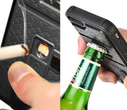 Phone case that's also a lighter and bottle opener.
