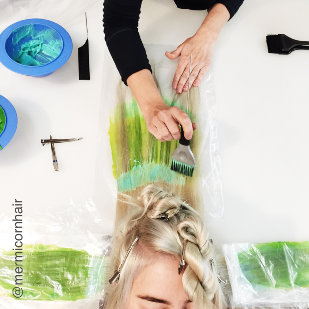 The method is done by hand painting the hair in sections on a large flat surface.