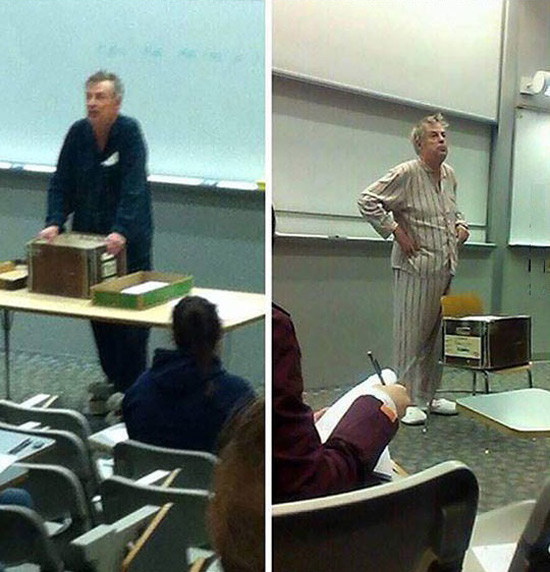 This professor who is done with early-morning finals.