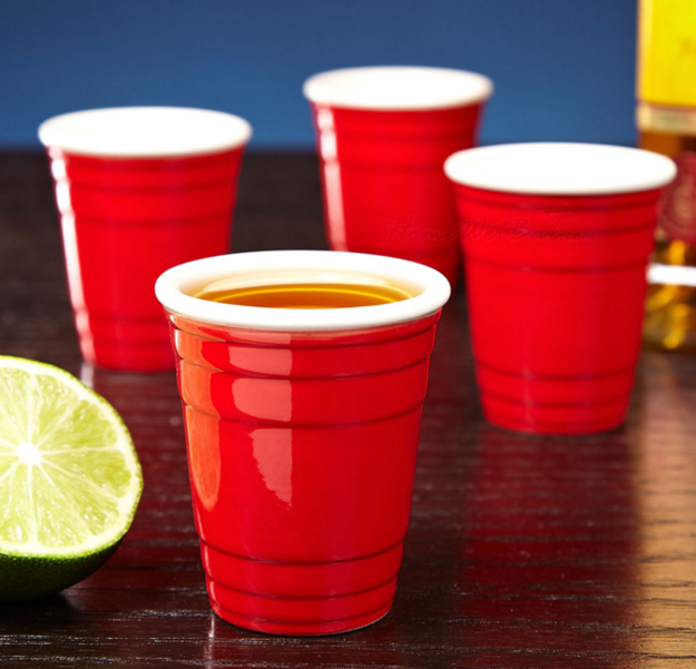 Teeny red cup shot glasses.