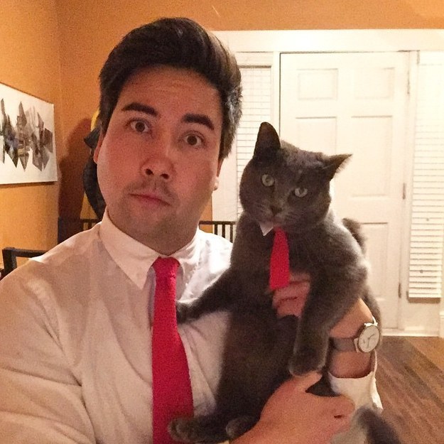 This mom who knit identical red ties for her son and her son’s cat: