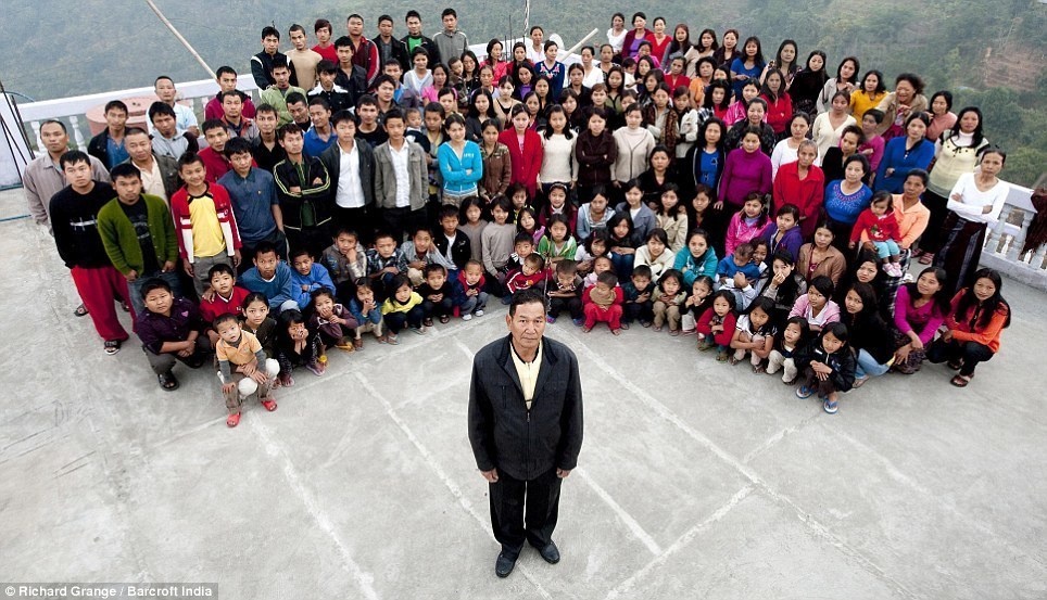 The world's biggest family lives together in India. The family includes 39 wives and 94 children.