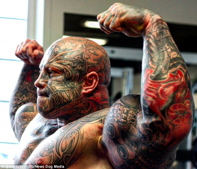 At the same time as starting to lift weights, Jens also began getting his numerous tattoos on his face and body