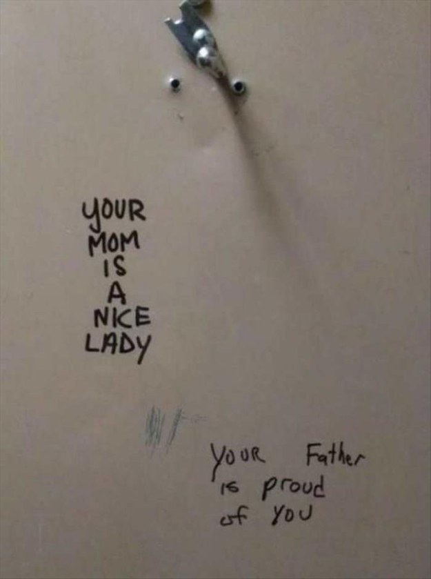 When someone left the world's first positive bathroom graffiti: