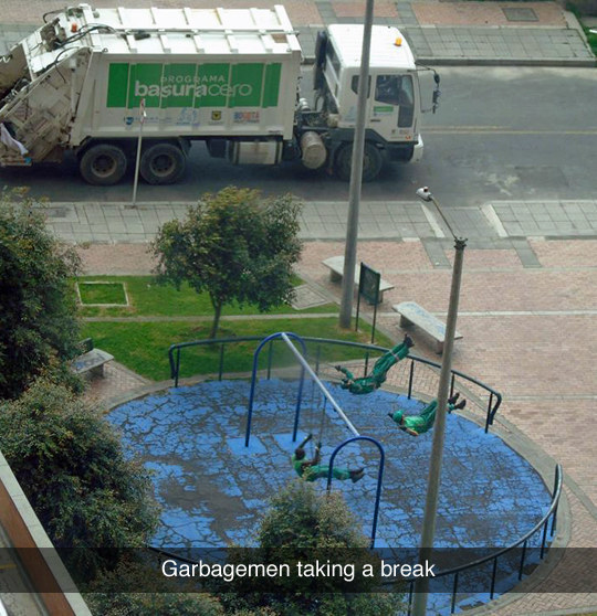 These garbagemen channeling their inner child: