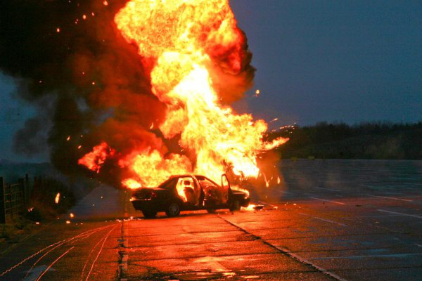 If you shoot a car's gas tank it will immediately explode