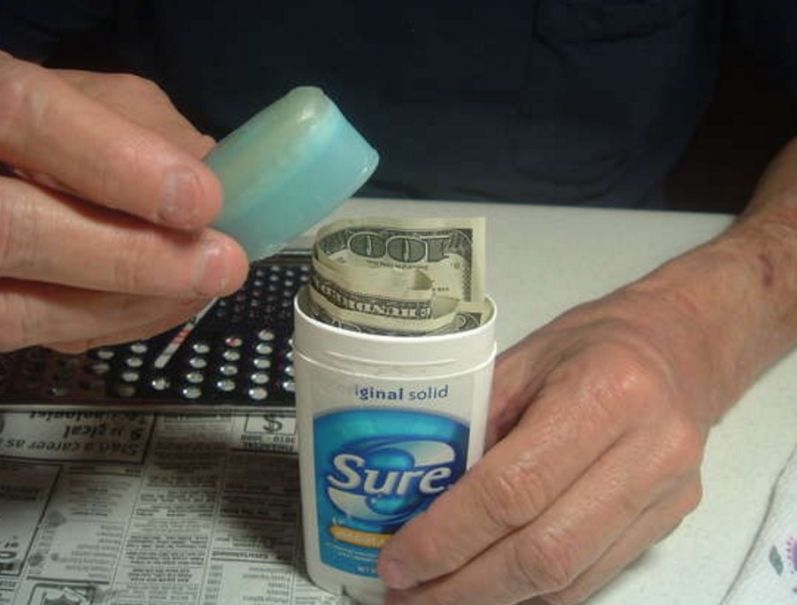 Use an empty deodorant to stash cash and put it away in your medicine cabinet.