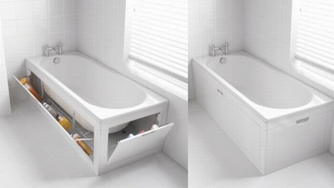 If you have an encased bathtub, you can create a hidden storage in the encasement. 