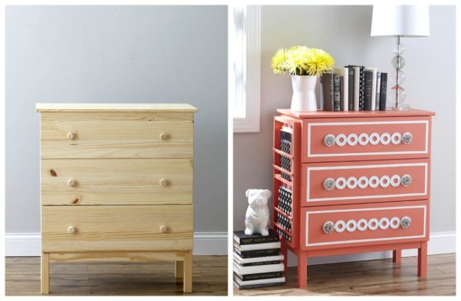 Simple embellishments and <a href="http://www.thistlewoodfarms.com/how-i-transformed-this-dresser-and-a-giant-favor" target="_blank">some paint</a> can upgrade just about any piece of furniture.
