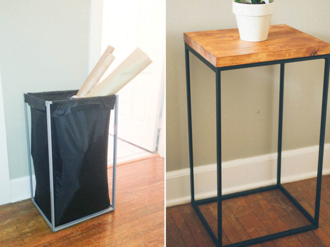 Guests will never guess this <a href="http://www.thecleverbunny.com/2013/04/08/diy-ikea-hack-side-table-home/" target="_blank">side table</a> was once a laundry hamper.