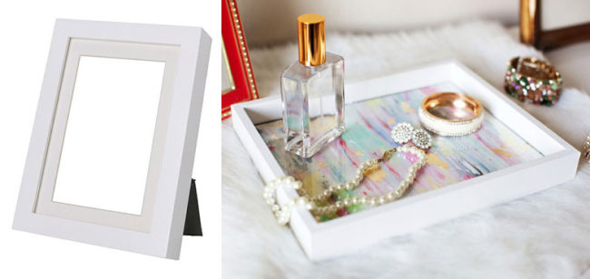 This <a href="http://blog.krysmelo.com/2015/01/08/diy-decorative-tray-made-from-a-picture-frame/" target="_blank">jewelry tray</a> would look perfect on any dresser. (No one will know it's a <a href="http://www.ikea.com/us/en/catalog/products/50142969/" target="_blank">$5 frame</a>!)