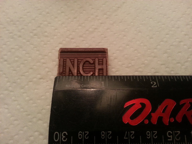 And a fun-size Nestle Crunch bar that when cut to say "INCH" measures one inch.