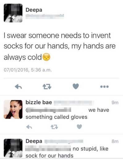 No one's invented socks for hands: