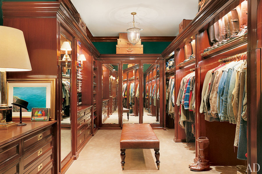 Ralph Lauren's closet is appropriately posh, housing his dapper wardrobe and many pairs of riding boots.