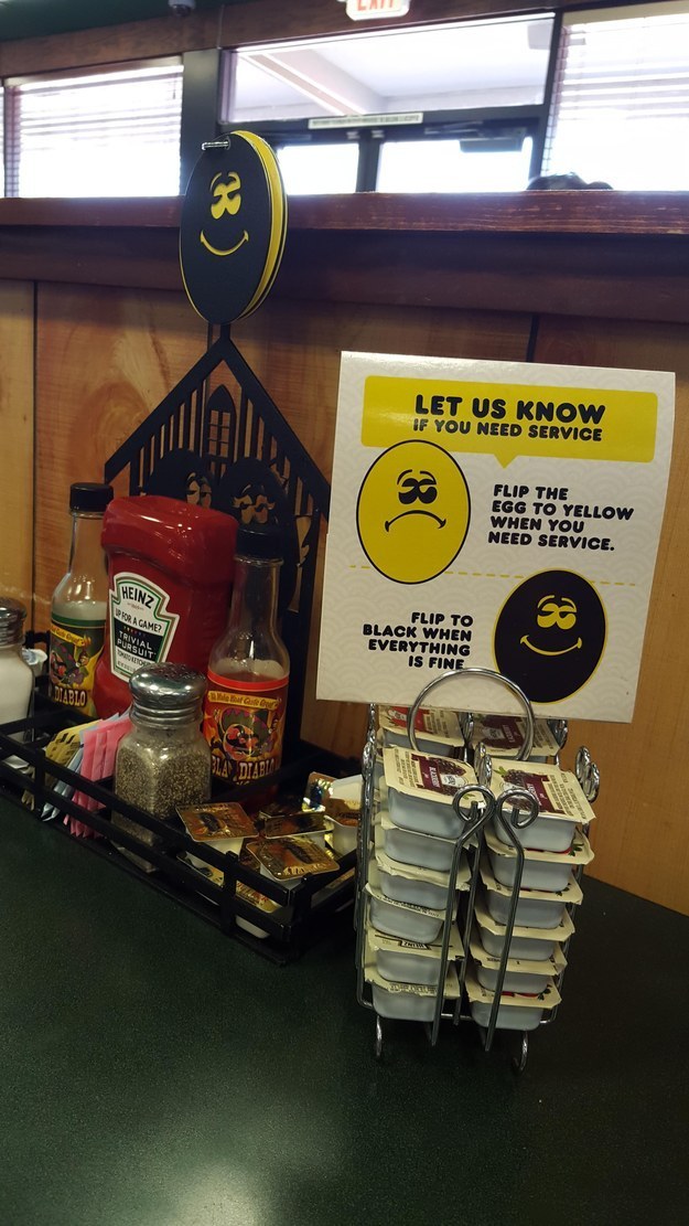 This sign at a restaurant to let the waiter know you need service.