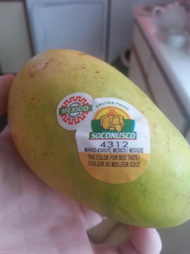 A sticker on a mango that lets you know when it's ripe.