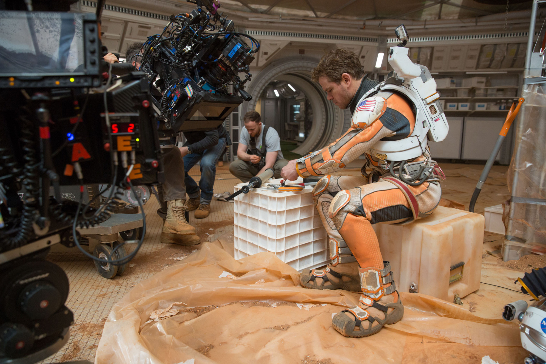 Matt Damon getting handy for a scene in The Martian.