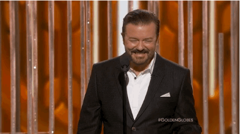 laughing ricky gervais golden globes 2016 lol busting up