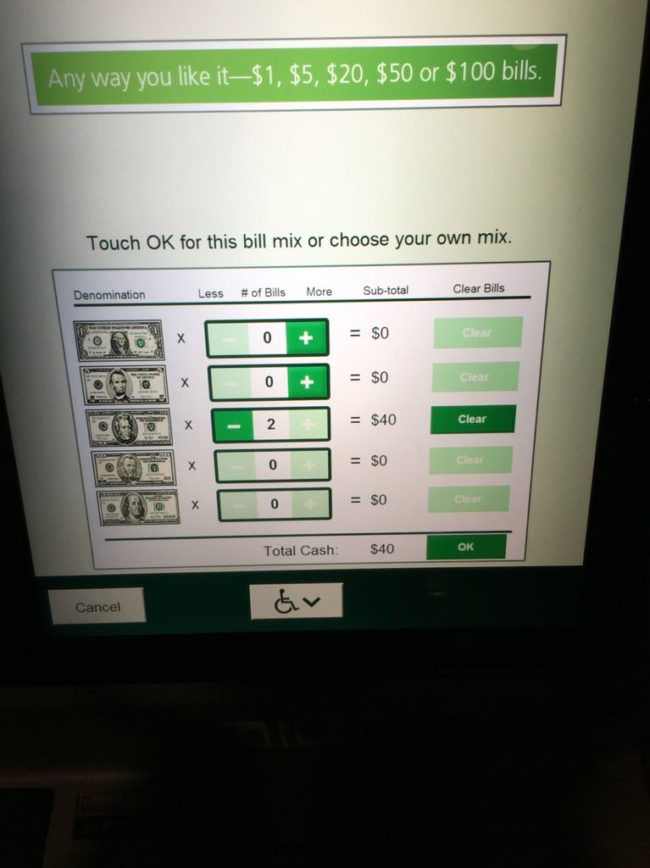 An ATM that lets you choose the bills you want.