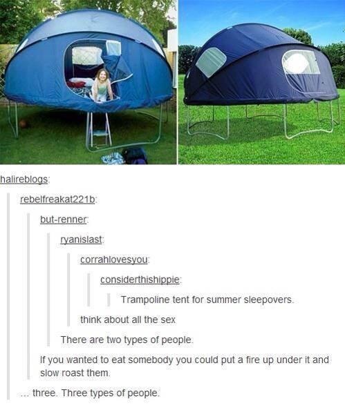 And finally, there are...actually three ways to use this trampoline tent.