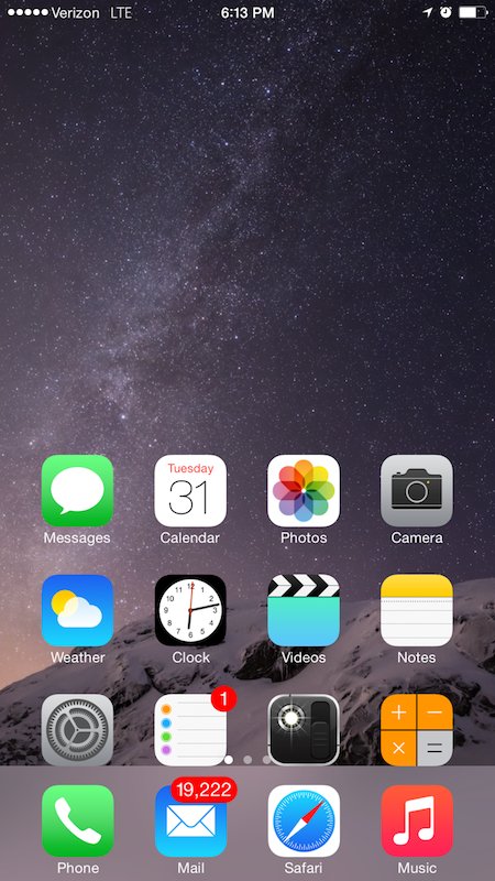 Tap the home button twice to move app icons and other content toward the bottom of the screen (iPhone 6 Plus only).
