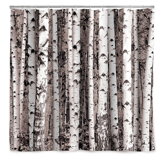 This shower curtain to create a birch forest.