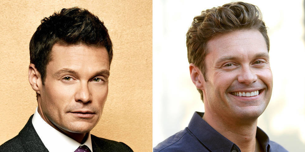 TV and radio host Ryan Seacrest has darker locks in the professional photo, a contrast from his blonde, surfer hair color. 