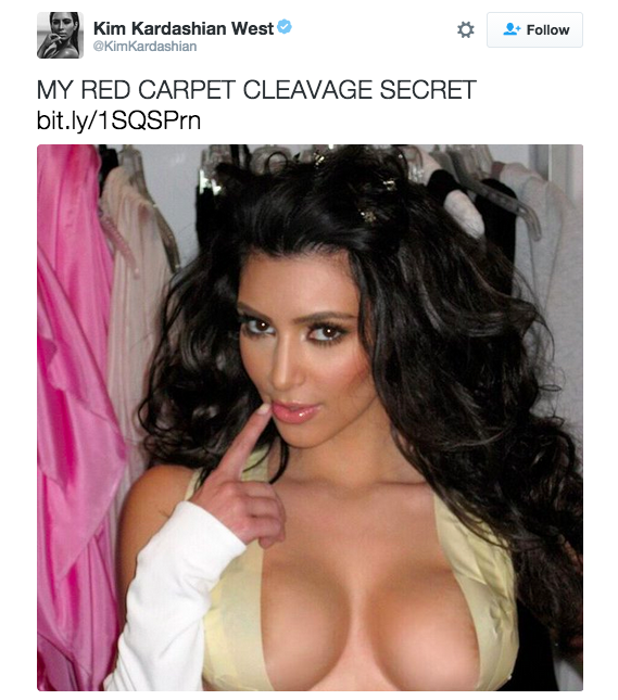 By now, you've probably seen this picture of Kim Kardashian's boobs covered in tape. But it's actually not a sexy Home Depot ad. It's her "cleavage secret"!